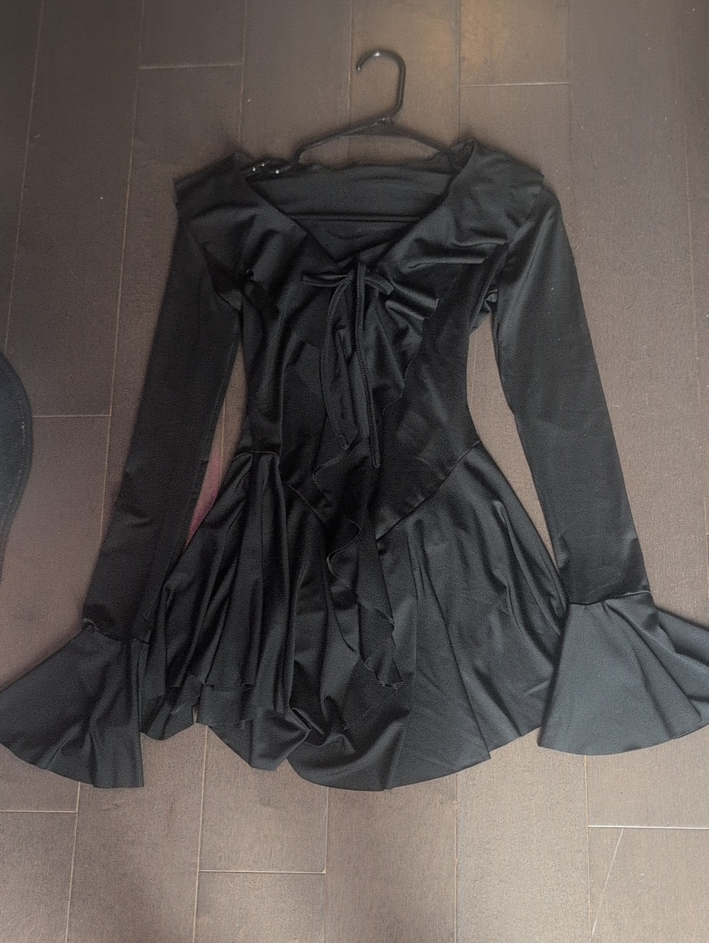 Black Long-Sleeve Peplum Tie-Front Dress